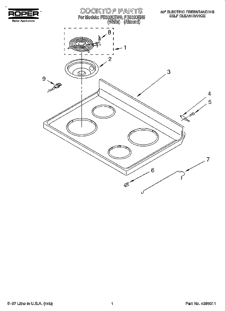 COOKTOP Diagram and Parts List for FES330EW0  Roper Range