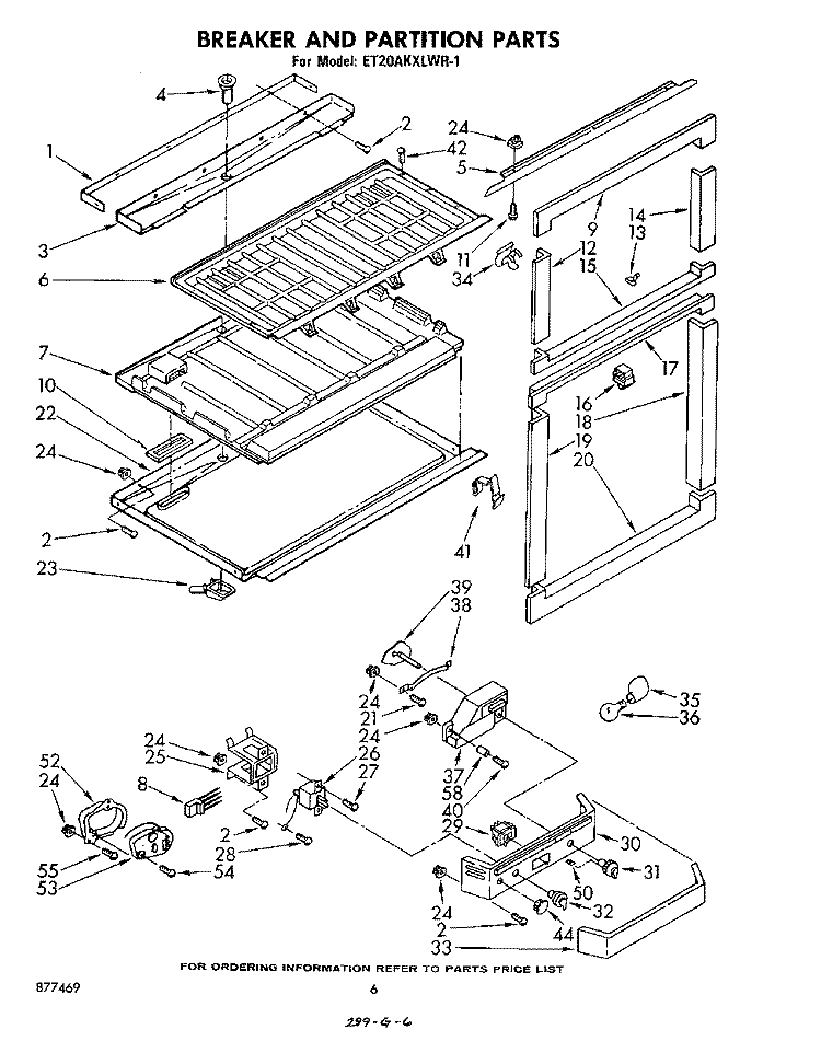 BREAKER AND PARTITION Diagram and Parts List for ET20AKXLWR1  Whirlpool Refrigerator