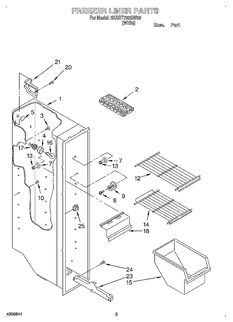 FREEZER LINER Diagram and Parts List for 3KART700GW00  Whirlpool Refrigerator