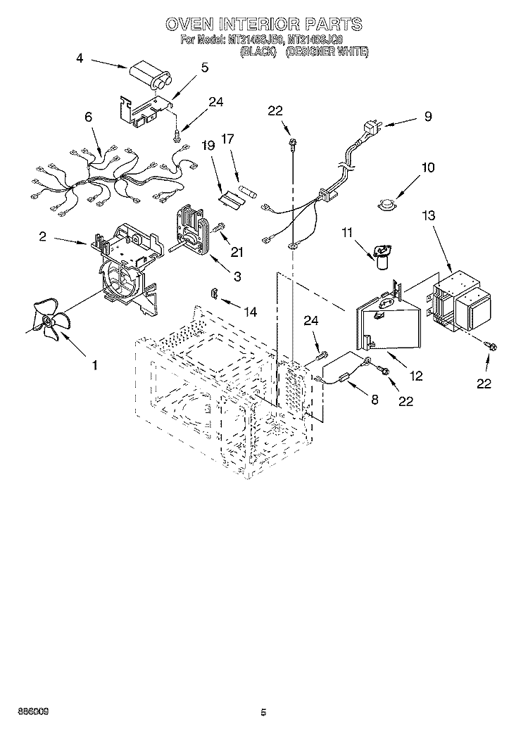 OVEN INTERIOR Diagram and Parts List for MT2145SJQ0  Whirlpool Microwave