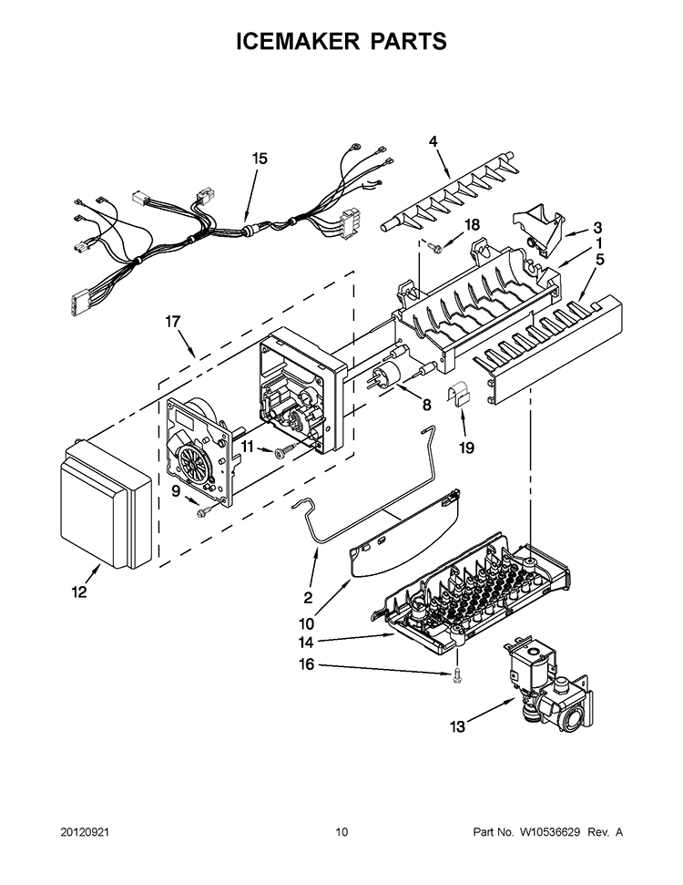 ICEMAKER PARTS Diagram and Parts List for GI6FDRXXY010  Whirlpool Refrigerator