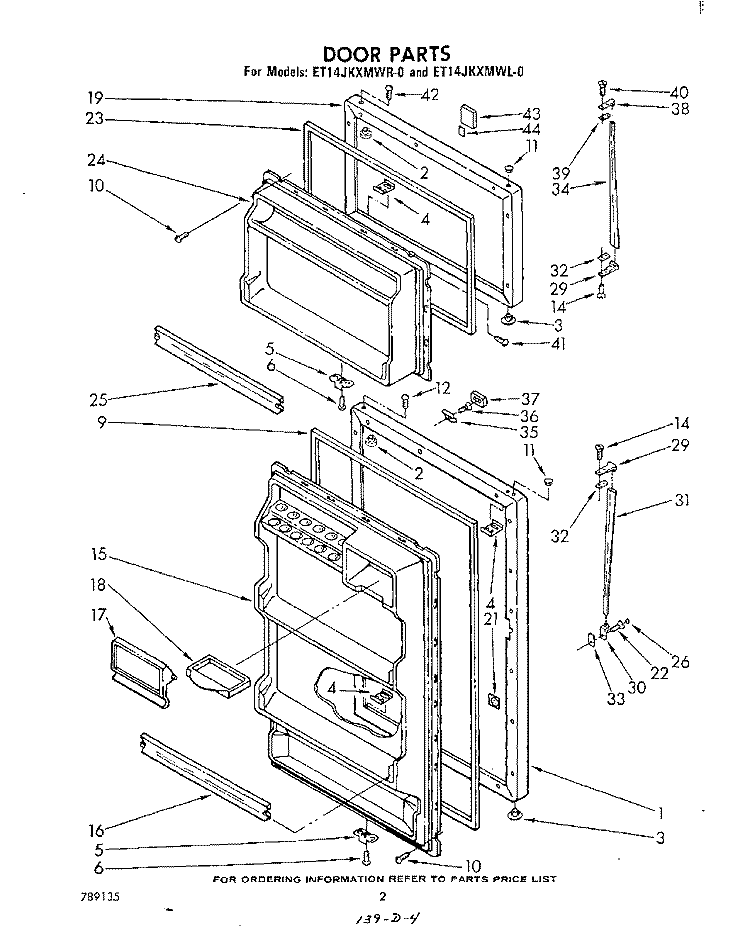 DOOR Diagram and Parts List for ET14JKXMWR0  Whirlpool Refrigerator