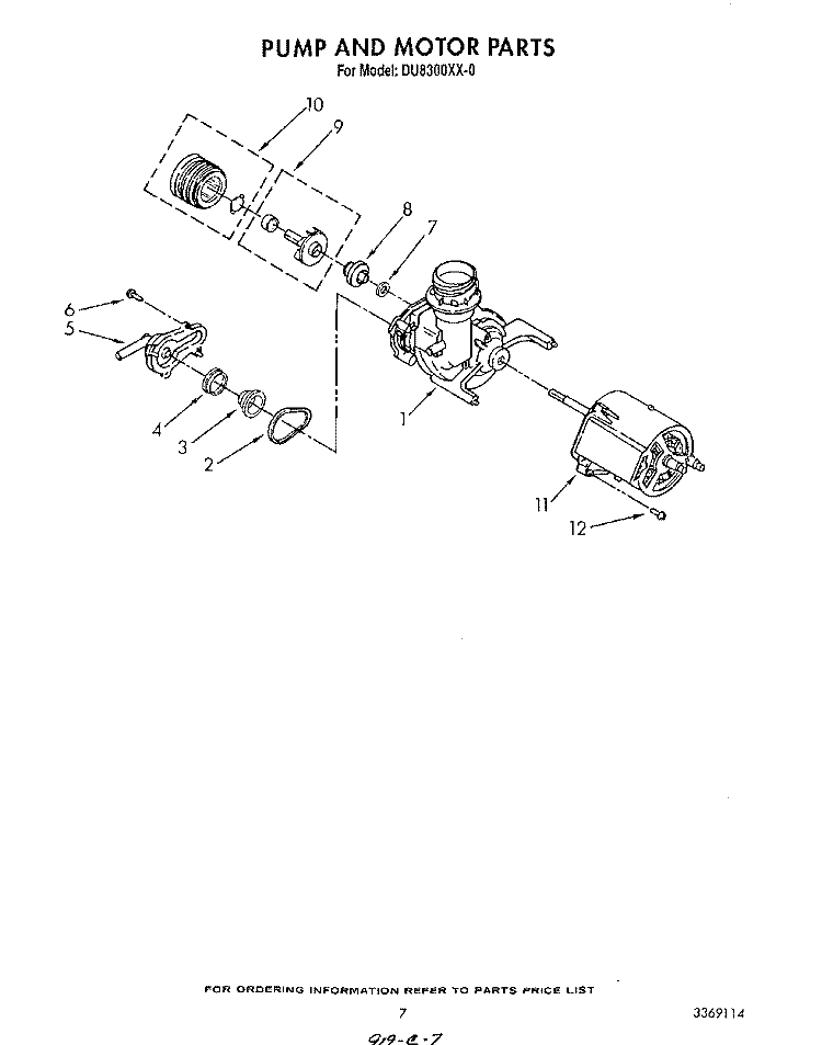 PUMP AND MOTOR Diagram and Parts List for DU8300XX0  Whirlpool Dishwasher