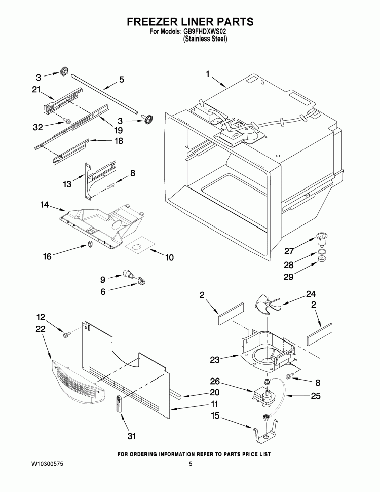FREEZER LINER PARTS Diagram and Parts List for GB9FHDXWS02  Whirlpool Refrigerator