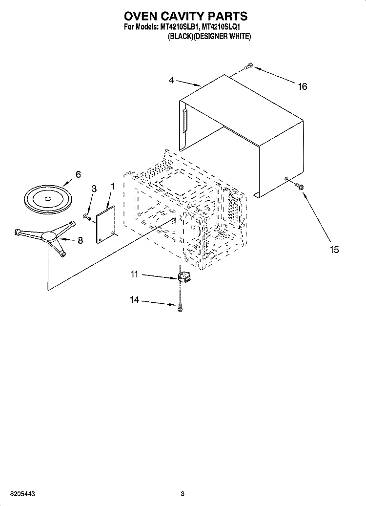 OVEN CAVITY PARTS Diagram and Parts List for MT4210SLQ1  Whirlpool Microwave