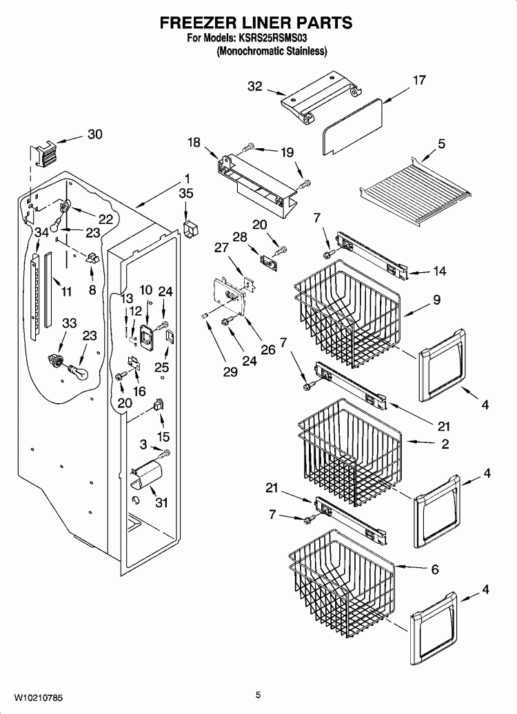 FREEZER LINER PARTS Diagram and Parts List for KSRS25RSMS03  KitchenAid Refrigerator