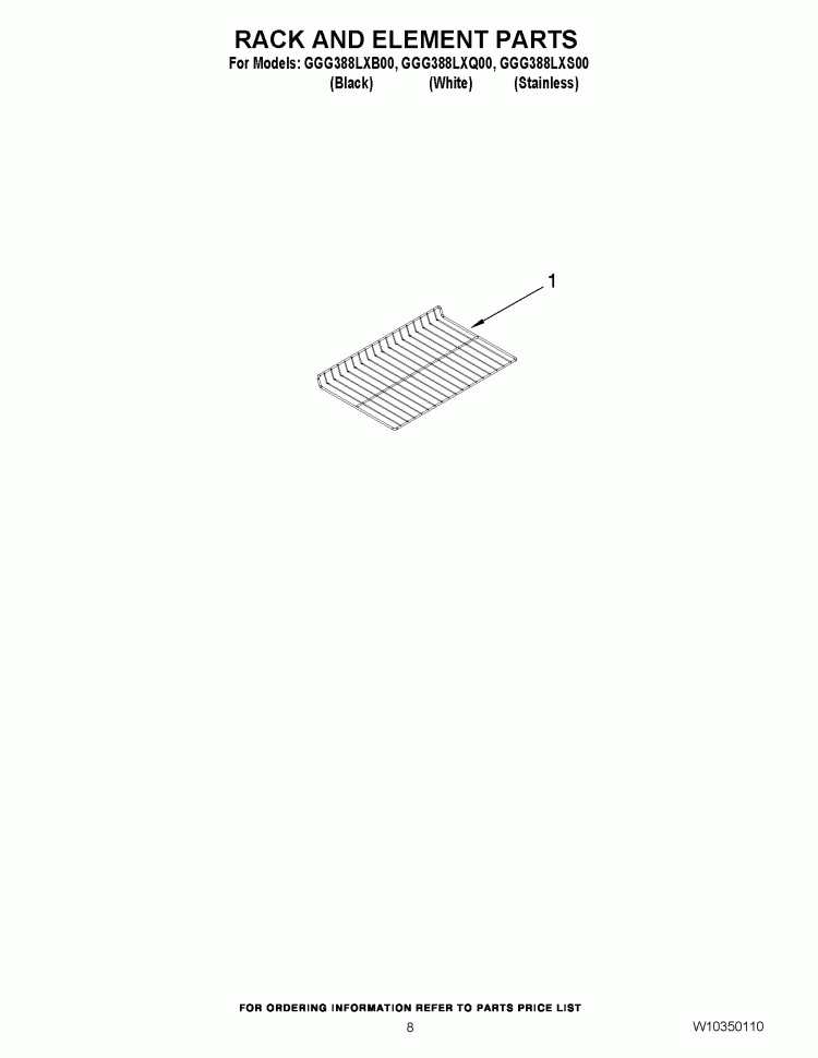 RACK AND ELEMENT PARTS Diagram and Parts List for GGG388LXQ00  Whirlpool Range