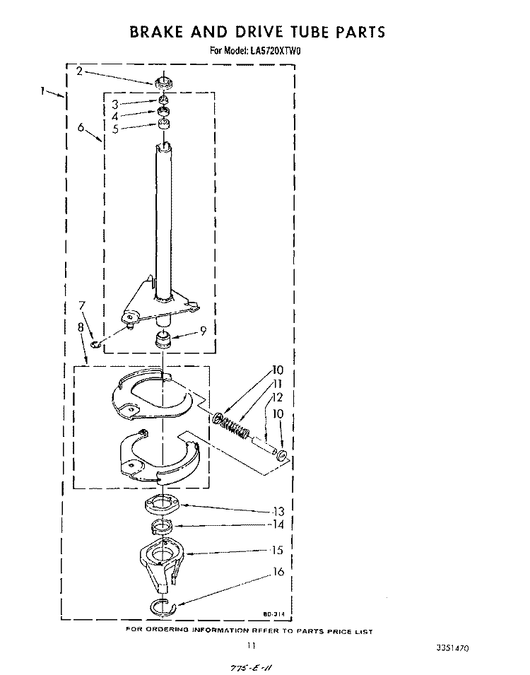 BRAKE AND DRIVE TUBE Diagram and Parts List for LA5720XTF0  Whirlpool Washer