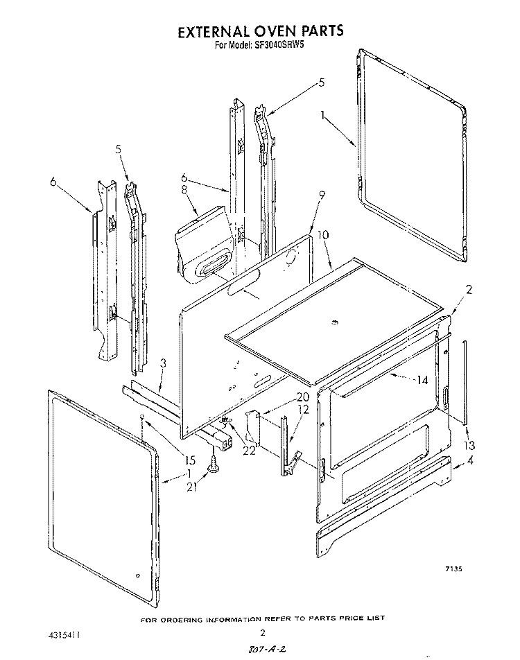 EXTERNAL OVEN Diagram and Parts List for SF3040SRW5  Whirlpool Range