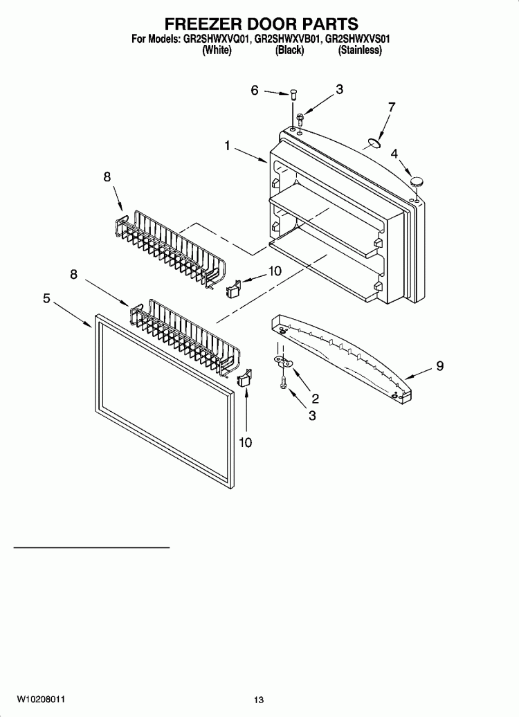 FREEZER DOOR PARTS Diagram and Parts List for GR2SHWXVS01  Whirlpool Refrigerator