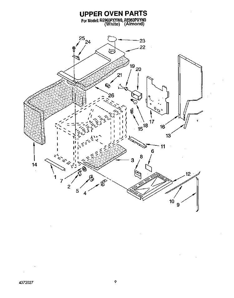 UPPER OVEN Diagram and Parts List for RE960PXYN0  Whirlpool Microwave Oven Combo