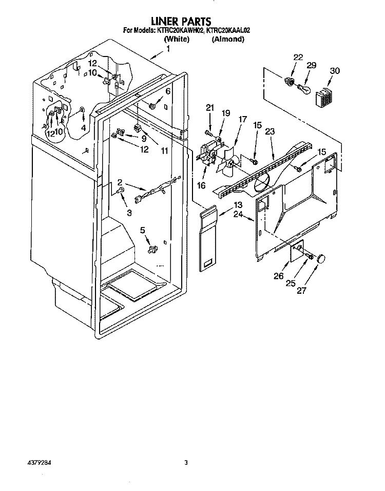 LINER Diagram and Parts List for KTRC20KAWH02  Whirlpool Refrigerator