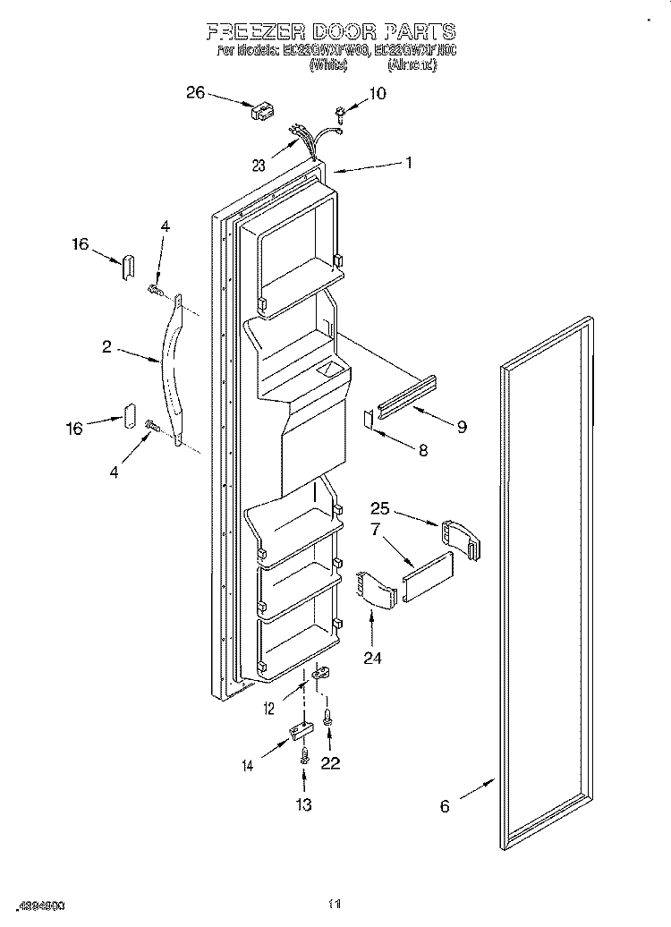 FREEZER DOOR Diagram and Parts List for ED22GWXFW00  Whirlpool Refrigerator