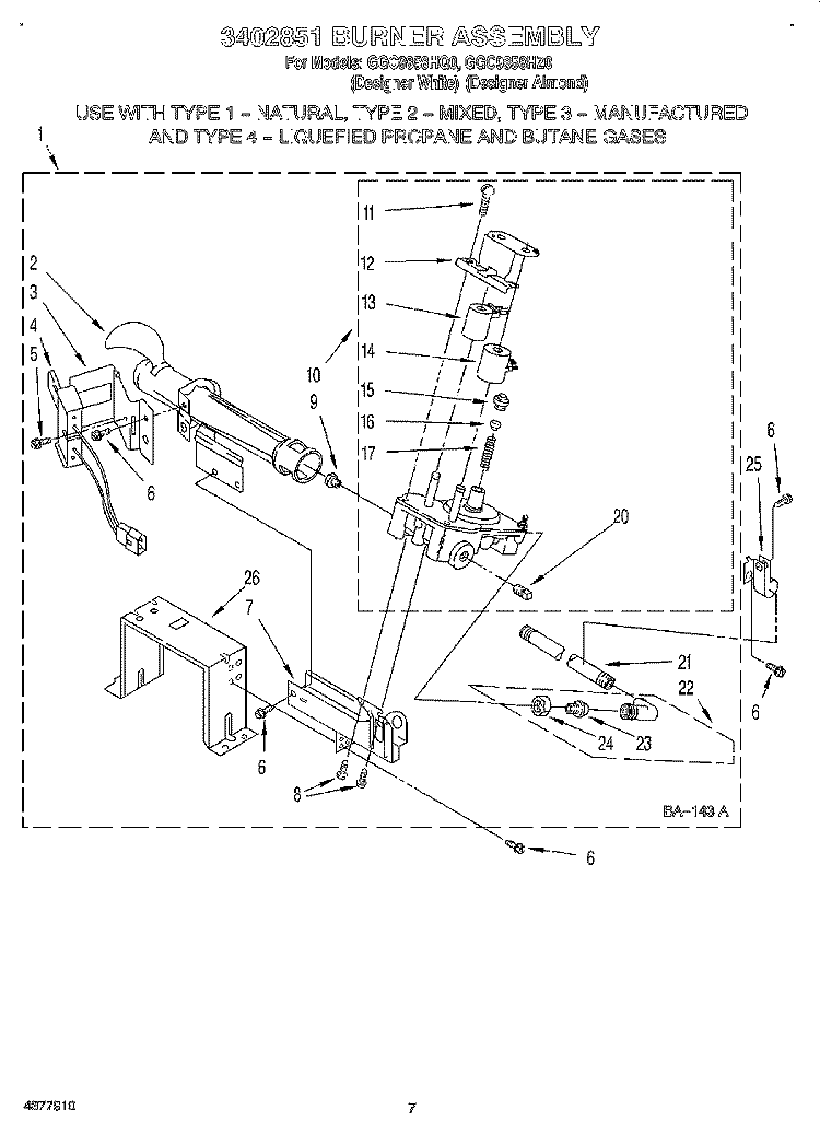 3402851 BURNER ASSEMBLY Diagram and Parts List for GGC9858HQ0  Whirlpool Dryer