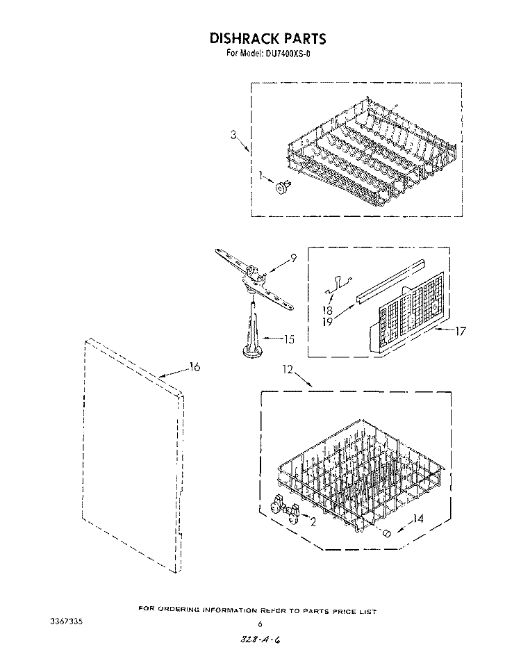 DISHRACK Diagram and Parts List for DU7400XS0  Whirlpool Dishwasher