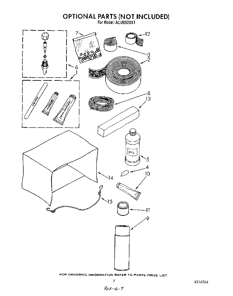 LIT/OPTIONAL Diagram and Parts List for ACM052XX1  Whirlpool Air Conditioner