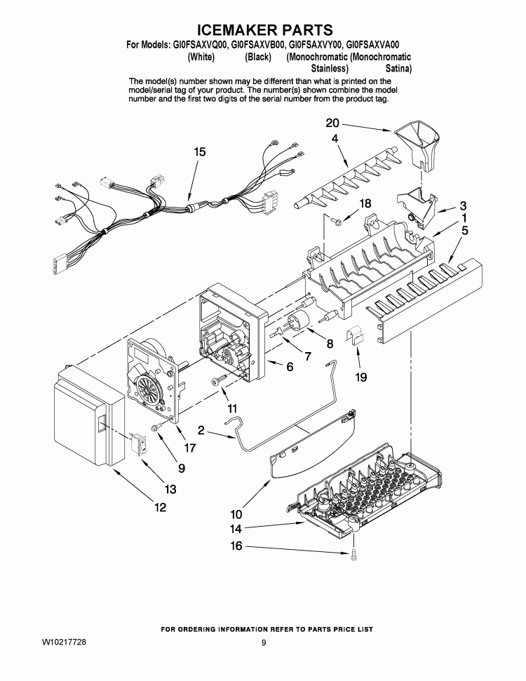ICEMAKER PARTS Diagram and Parts List for GI0FSAXVB00  Whirlpool Refrigerator