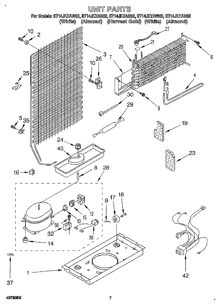 UNIT Diagram and Parts List for ET14JKXAG02  Whirlpool Refrigerator