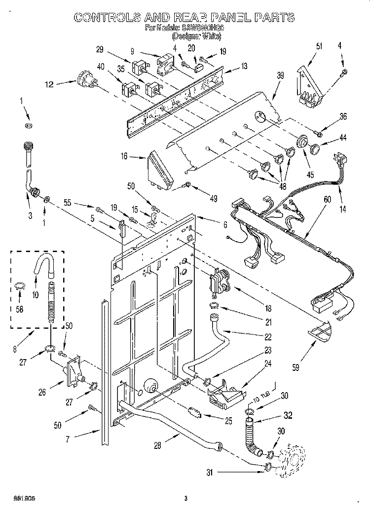 CONTROLS AND REAR PANEL Diagram and Parts List for SAWS800HQ0  Whirlpool Washer