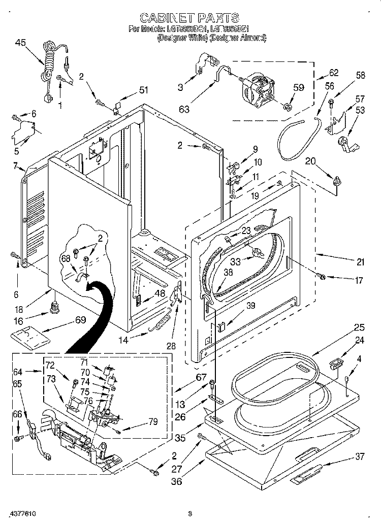 CABINET Diagram and Parts List for LGT8858DQ1  Whirlpool Dryer