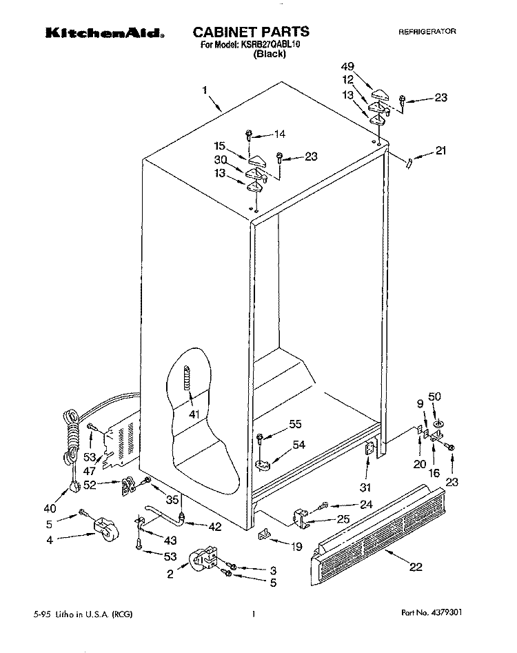 CABINET Diagram and Parts List for KSRB27QABL10  KitchenAid Refrigerator