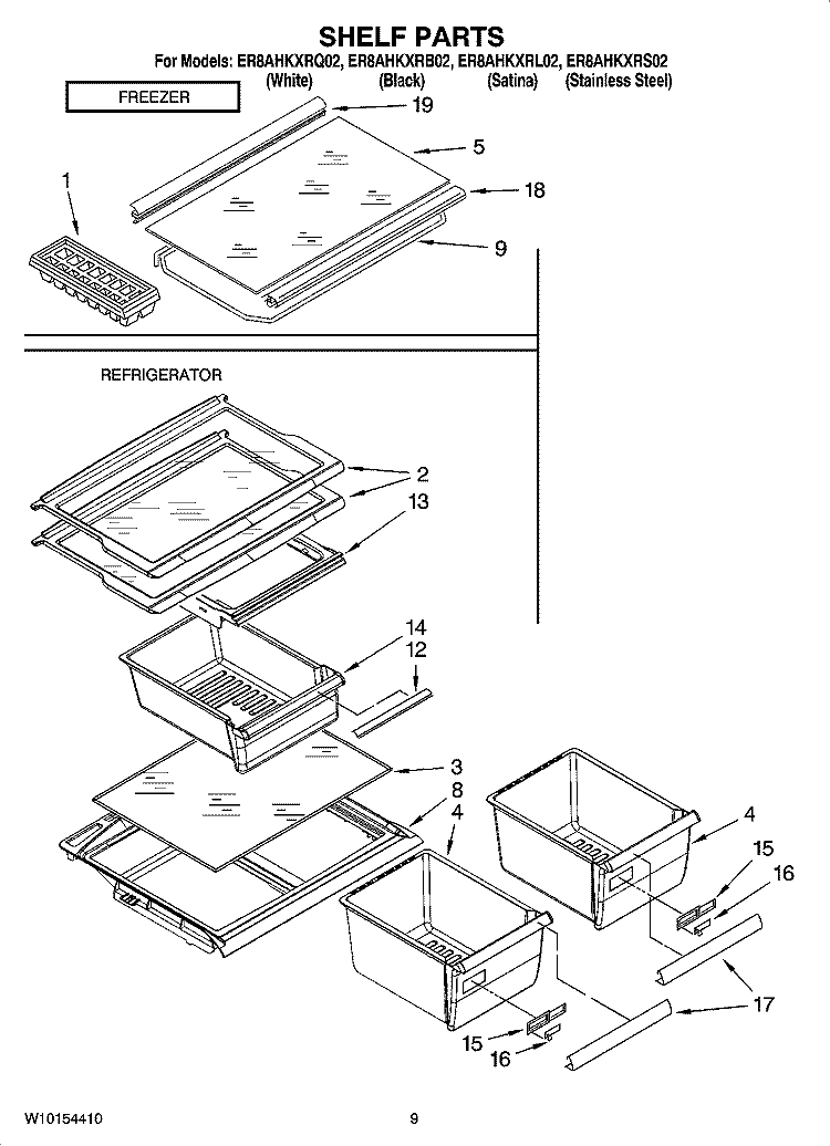 SHELF PARTS, OPTIONAL PARTS (NOT INCLUDED) Diagram and Parts List for ER8AHKXRB02  Whirlpool Refrigerator