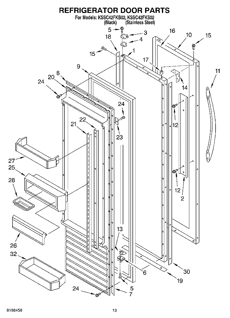 REFRIGERATOR DOOR PARTS Diagram and Parts List for KSSC42FKS02  KitchenAid Refrigerator