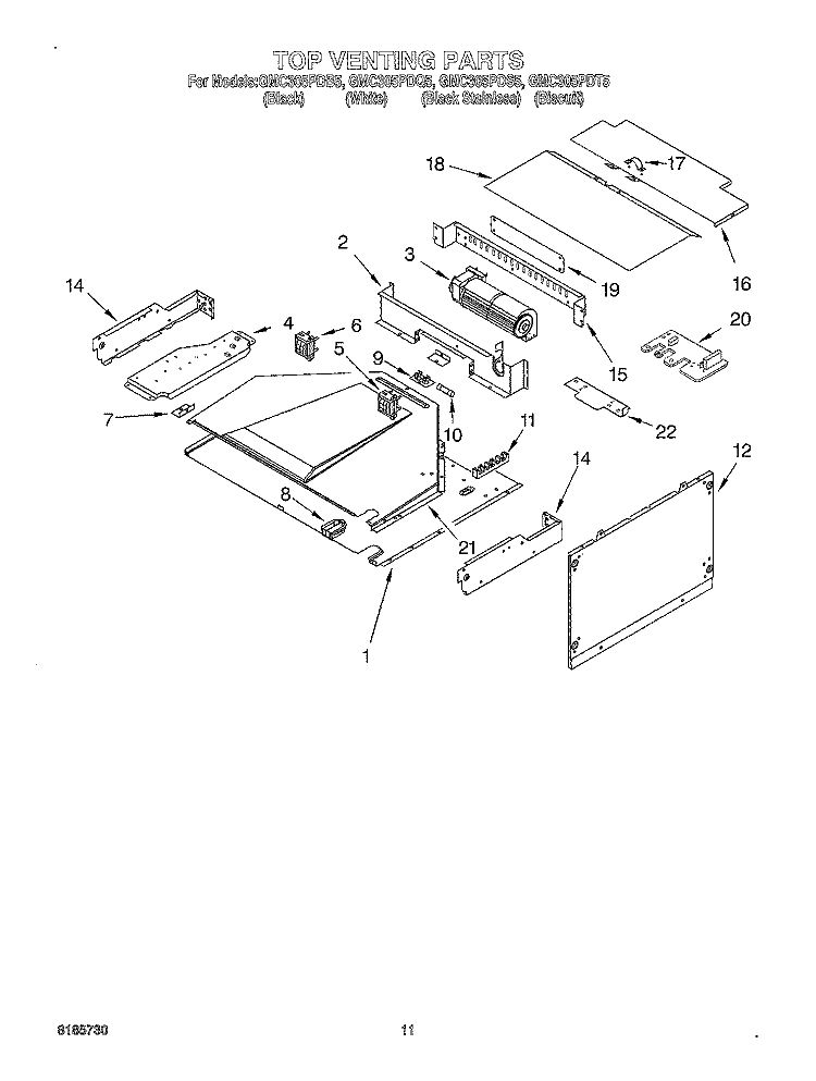 TOP VENTING, OPTIONAL Diagram and Parts List for GMC305PDS5  Whirlpool Microwave Oven Combo