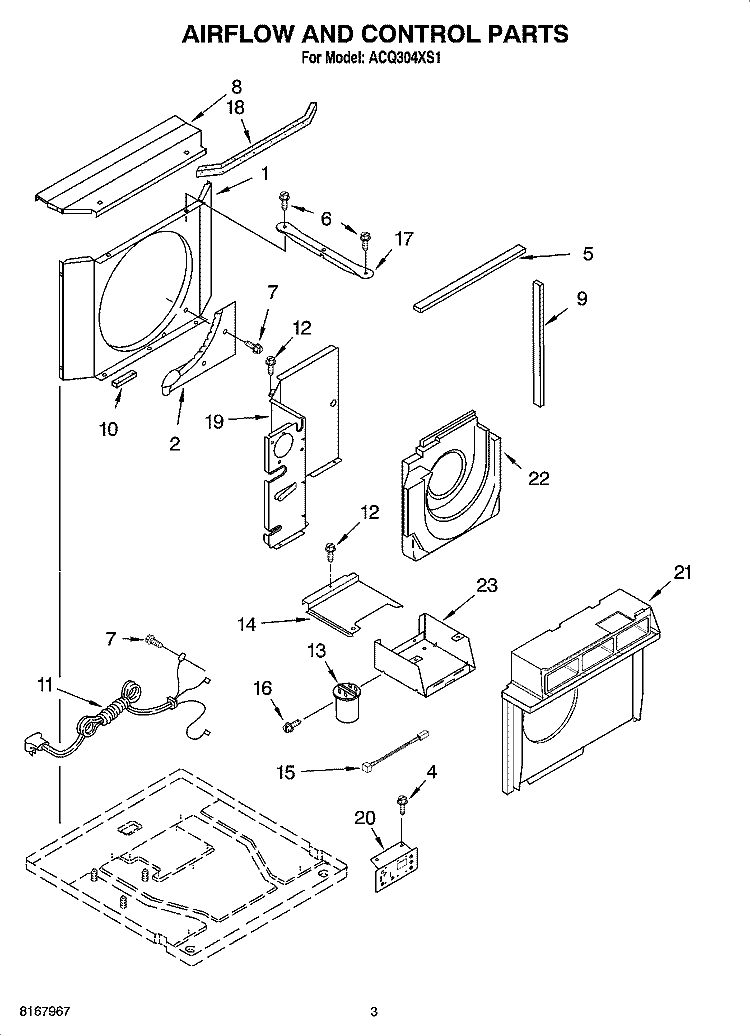 AIRFLOW AND CONTROL PARTS Diagram and Parts List for ACQ304XS1  Whirlpool Air Conditioner