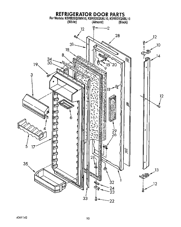 REFRIGERATOR DOOR Diagram and Parts List for KSRB25QXAL10  KitchenAid Refrigerator