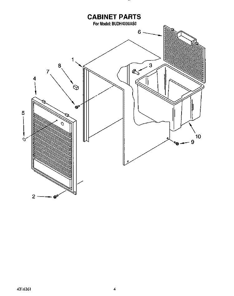 SECTION Diagram and Parts List for BUDH4000AS0  Whirlpool Dehumidifier