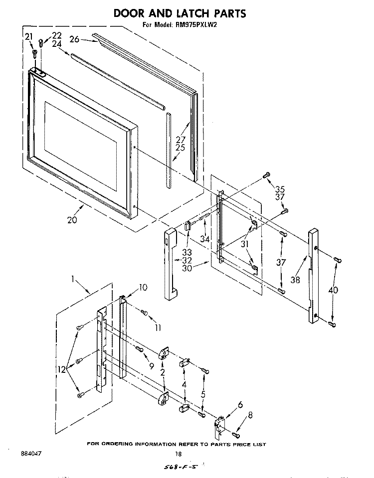 DOOR AND LATCH Diagram and Parts List for RM975PXLW2  Whirlpool Microwave Oven Combo