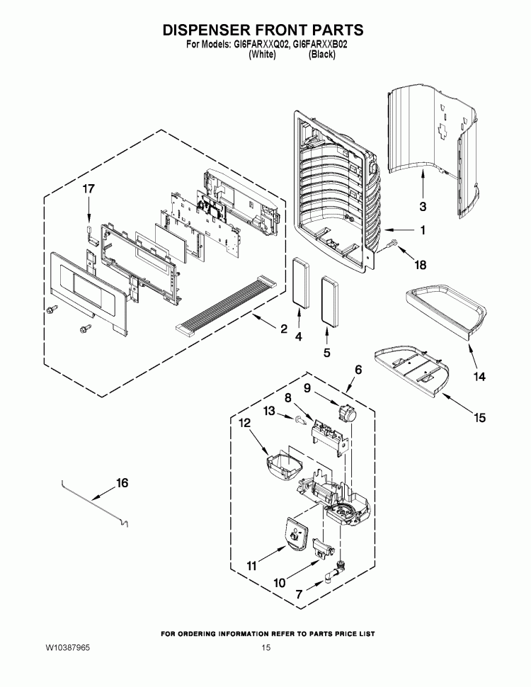 DISPENSER FRONT PARTS Diagram and Parts List for GI6FARXXB02  Whirlpool Refrigerator