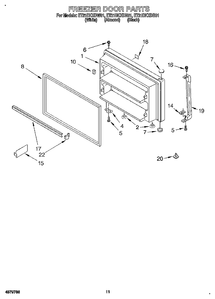 FREEZER DOOR, LIT/OPTIONAL Diagram and Parts List for ET21DKXDW01  Whirlpool Refrigerator