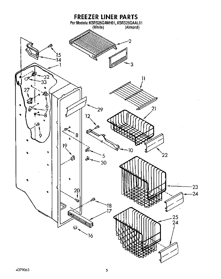 FREEZER LINER Diagram and Parts List for KSRS25QAAL01  KitchenAid Refrigerator
