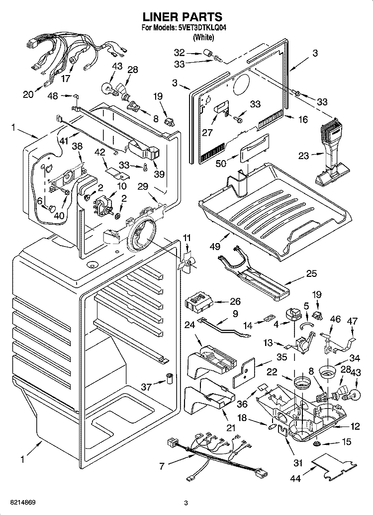 LINER PARTS Diagram and Parts List for 5VET3DTKLQ04  Whirlpool Refrigerator