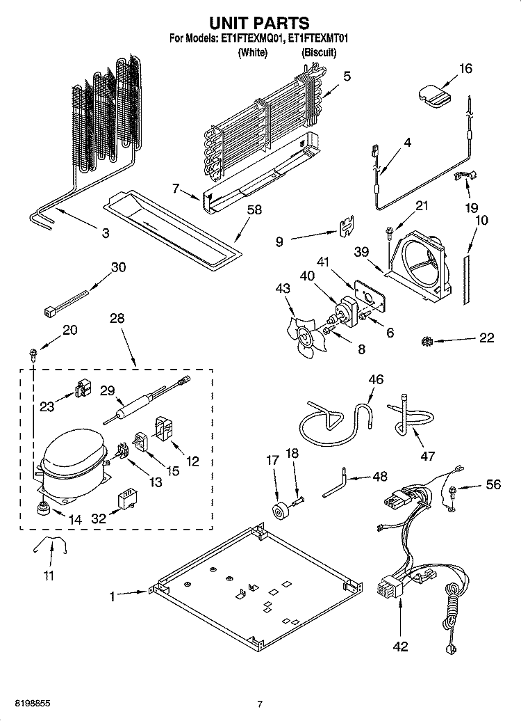 UNIT PARTS Diagram and Parts List for ET1FTEXMT01  Whirlpool Refrigerator