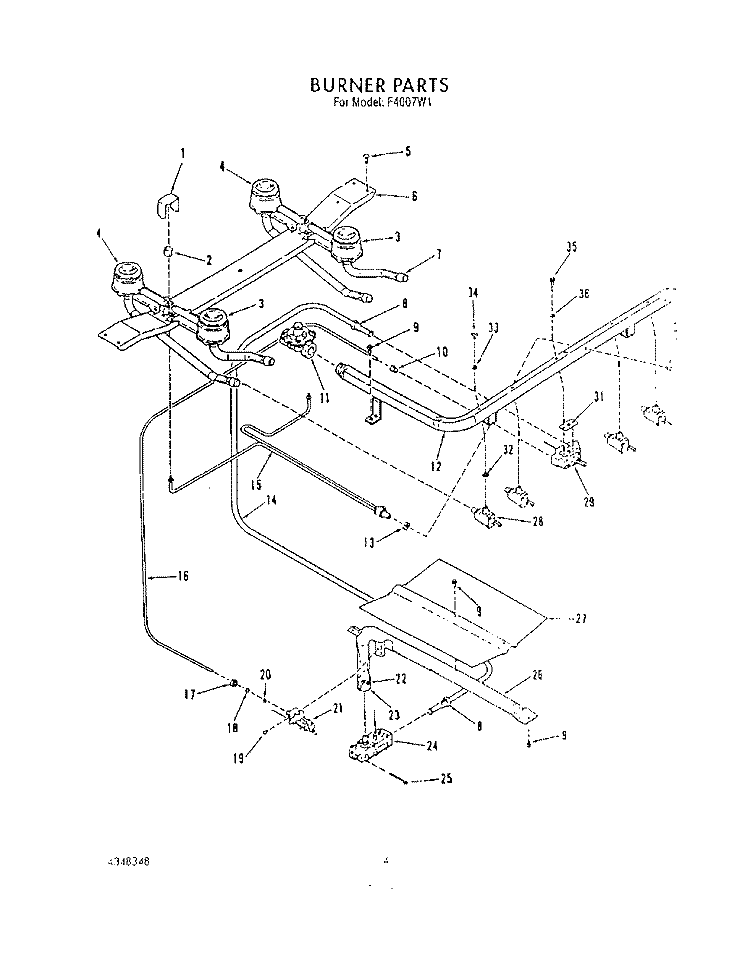 BURNER Diagram and Parts List for F4007W1  Roper Range