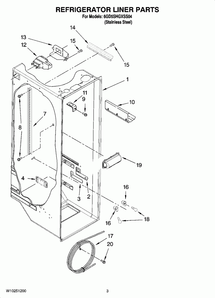 REFRIGERATOR LINER PARTS Diagram and Parts List for 6GD5SHGXSS04  Whirlpool Refrigerator