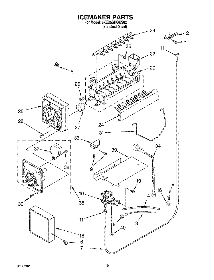 ICEMAKER PARTS - PARTS NOT ILLUSTRATED Diagram and Parts List for 3XED5SHGKS02  Whirlpool Refrigerator