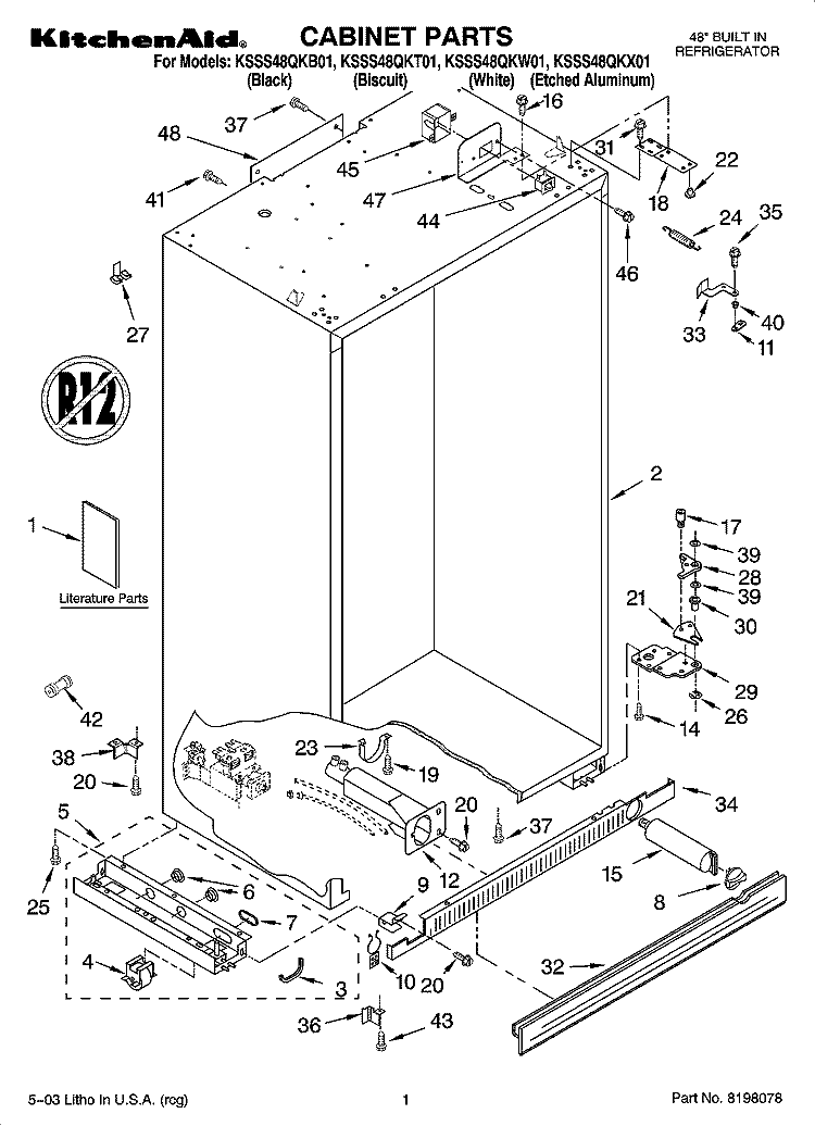 CABINET PARTS Diagram and Parts List for KSSS48QKB01  KitchenAid Refrigerator
