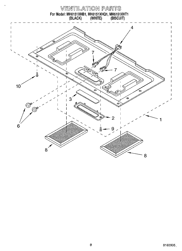 VENTILATION Diagram and Parts List for MH6151XHQ1  Whirlpool Microwave