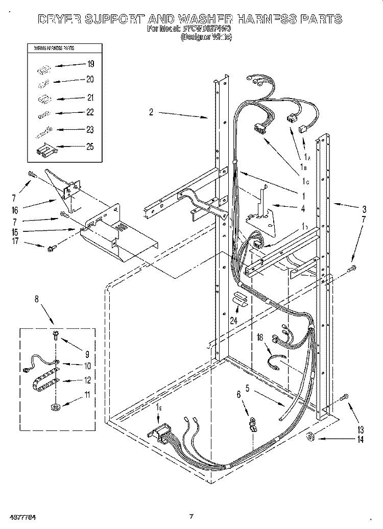 DRYER SUPPORT AND WASHER HARNESS Diagram and Parts List for BYCWD6274W0  Crosley Washer Dryer Combo