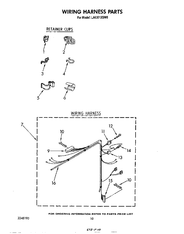 WIRING HARNESS Diagram and Parts List for LA6301XSW0  Whirlpool Washer