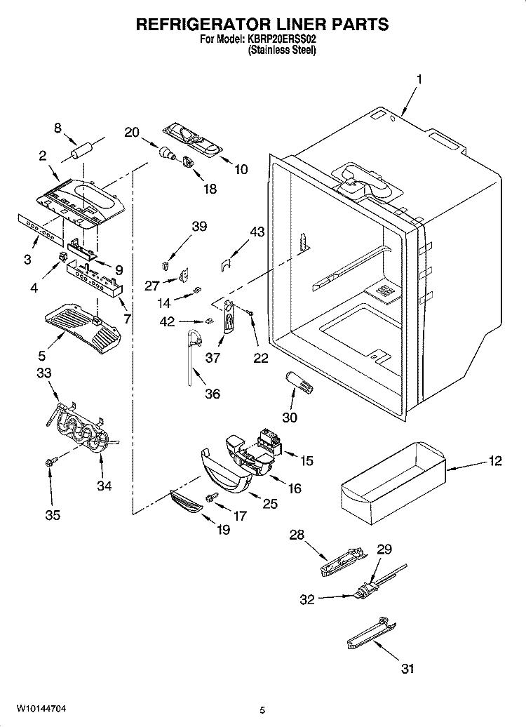 REFRIGERATOR LINER PARTS Diagram and Parts List for KBRP20ERSS02  KitchenAid Refrigerator