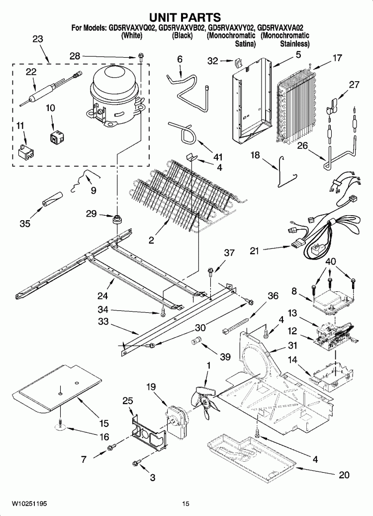 UNIT PARTS Diagram and Parts List for GD5RVAXVB02  Whirlpool Refrigerator