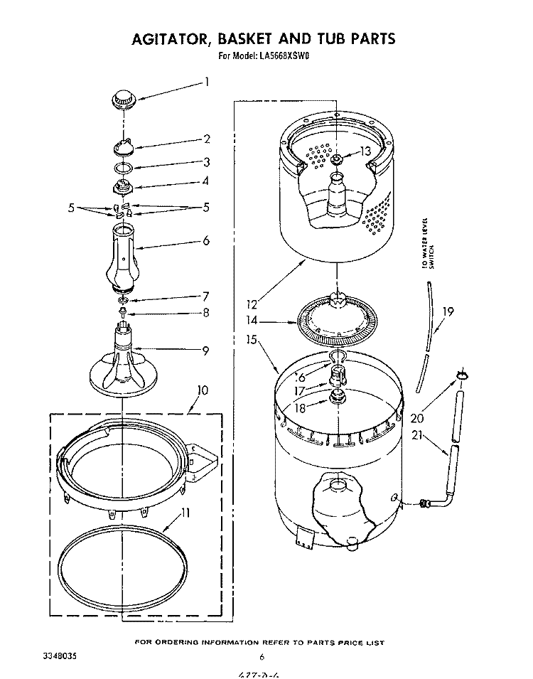 AGITATOR, BASKET AND TUB Diagram and Parts List for LA5668XSW0  Whirlpool Washer