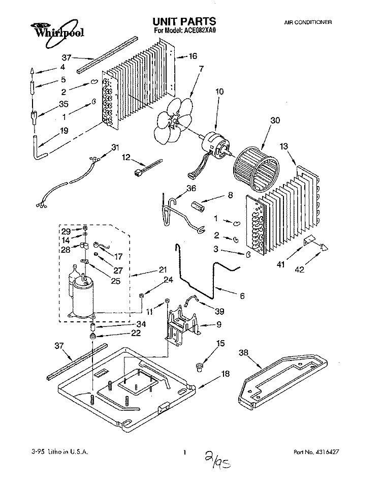 UNIT, LITERATURE Diagram and Parts List for ACE082XA0  Whirlpool Air Conditioner