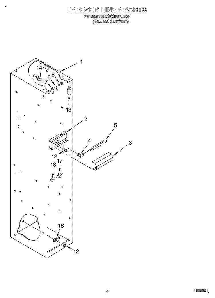 FREEZER LINER Diagram and Parts List for KSSS36FJX00  KitchenAid Refrigerator