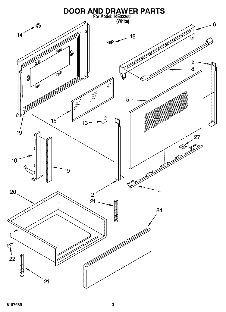 DOOR AND DRAWER PARTS Diagram and Parts List for IKE32300  Inglis Range